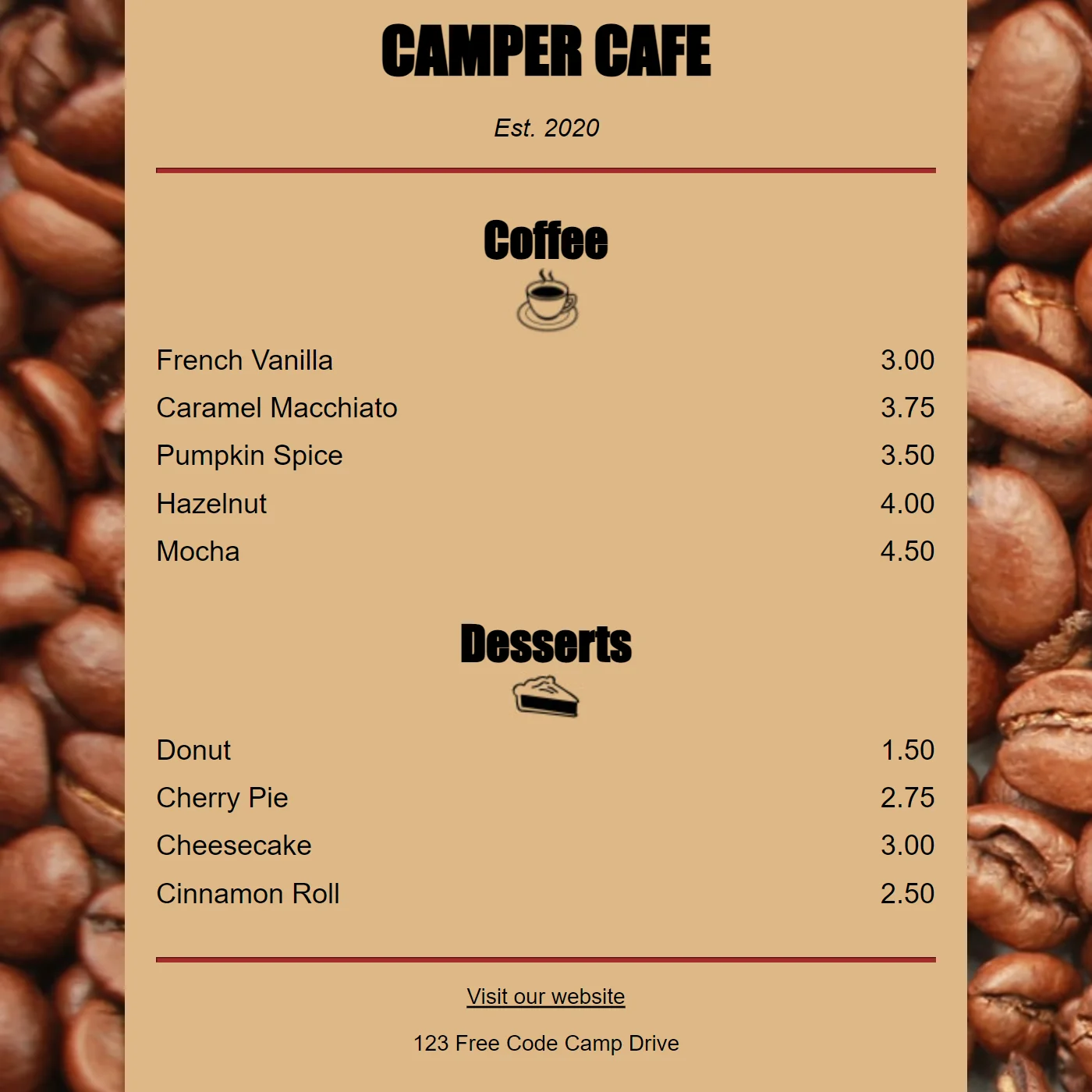Cafe Menu Project Screenshot.